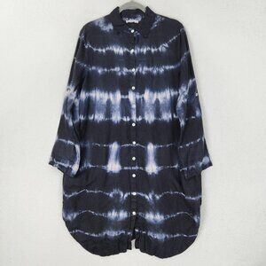 Baci Dress Womens Medium Blue Linen Tie Dye Long Sleeves Shirt Made in Italy
